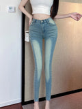 GETADME Leisure High Waisted Elastic Denim Slim Fit Nine Pants 2025 Autumn New Fashionable Women'S Clothing
