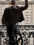 GETADME Leopard Printed Single Breasted Cardigan For Women Fashion Round Neck Long Sleeve Knitwear 2024 Autumn Female Commuting Sweater