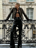 GETADME Leopard Printed Single Breasted Cardigan For Women Fashion Round Neck Long Sleeve Knitwear 2024 Autumn Female Commuting Sweater