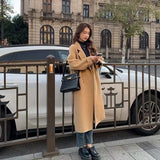 GETADME Long Coat Women 2025 Spring Faux Woolen Full Sleeve Female Midi Jacket Fashion Single Breasted Loose Causal Lady Coats
