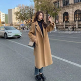 GETADME Long Coat Women 2025 Spring Faux Woolen Full Sleeve Female Midi Jacket Fashion Single Breasted Loose Causal Lady Coats
