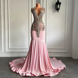 GETADME Long Pink Prom Dresses 2025 Sheer Mesh Top Luxury Sparkly Silver Diamond Black Girls Pink Prom Formal Party Gowns