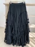 GETADME Long Skirt Womens White Black Skirt 2025 Goth Lolita Spring Summer High Waisted High Low Layer Ruched Mesh Ball Gown Skirts rok