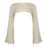 GETADME Long Sleeve Crochet Crop Top Summer Knit Hollow Out Mesh Cover Ups 2025 Women‘s Y2k Crochet Tops Pullover Streetwear