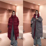 GETADME Long Two Sides Wear Coat Women's Winter Down Jacket New Fashion Duck Down Thickened Warm Down Jackets Travel Padding Jacket