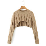 GETADME Long sleeve top Winter clothes women Fall fashion knitted sweater women kawaii cropped sweater twist designer pullover grey