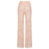 GETADME 루즈 시스루 롱 팬츠 홀로우 아웃 피쉬넷 그리드 샤이니 디아만테 신축성 허리 핫 팬츠 뮤직 페스티벌 레이디 커버업 팬츠