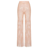 GETADME 루즈 시스루 롱 팬츠 홀로우 아웃 피쉬넷 그리드 샤이니 디아만테 신축성 허리 핫 팬츠 뮤직 페스티벌 레이디 커버업 팬츠