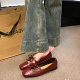 GETADME Lovely Double Bowknot Women Mary Jane Shoes New 2024 Spring Summer Square Toe Dress Flat Shoe Ladies Red Soft Sole Shoes Zapatos