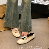 GETADME Lovely Double Bowknot Women Mary Jane Shoes New 2024 Spring Summer Square Toe Dress Flat Shoe Ladies Red Soft Sole Shoes Zapatos