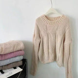 GETADME Lucyever Lazy Style Twist Sweater for Women Autumn Winter Thick Warm Loose Knitted Pullover Vintage Streetwear Knit Jumper Tops