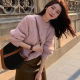 GETADME Lucyever Lazy Style Twist Sweater for Women Autumn Winter Thick Warm Loose Knitted Pullover Vintage Streetwear Knit Jumper Tops