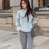 GETADME Lucyever Lazy Style Twist Sweater for Women Autumn Winter Thick Warm Loose Knitted Pullover Vintage Streetwear Knit Jumper Tops