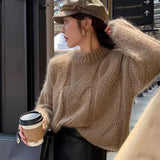 GETADME Lucyever Lazy Style Twist Sweater for Women Autumn Winter Thick Warm Loose Knitted Pullover Vintage Streetwear Knit Jumper Tops