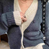 GETADME Lucyever Y2K Fake Two Pieces Knitted Cardigan Woman Contrast Color Patchwork V-Neck Sweater Women Vintage Streetwear Knitwear