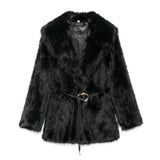 GETADME Luxury Faux Fur Women Coat Vintage Solid Full Sleeve Lapel Belt Female Jacket 2025 Winter Street Fashion Thicken Lady Outwear