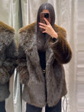 GETADME Luxury Faux Fur Women Coat Vintage Solid Full Sleeve Lapel Belt Female Jacket 2025 Winter Street Fashion Thicken Lady Outwear