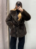 GETADME Luxury Faux Fur Women Coat Vintage Solid Full Sleeve Lapel Belt Female Jacket 2025 Winter Street Fashion Thicken Lady Outwear