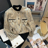 GETADME Luxury Small Fragrance Tweed Jacket for Women French Vintage O-Neck Slim Short Coat High Quality Female Straight Outwear