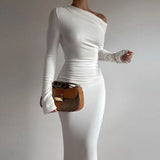 GETADME Lygens Skew Collar Long Sleeve Elegant Evening Bodycon Fashion Women'S Dresses Wholesale Party Ladies Dress Korean Casual Clothe