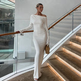 GETADME Lygens Skew Collar Long Sleeve Elegant Evening Bodycon Fashion Women'S Dresses Wholesale Party Ladies Dress Korean Casual Clothe
