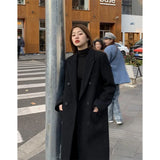 GETADME MEXZT Long Wool Blends Coats Women Streetwear Black Blazer Korean Quilted Woolen Jackets Winter Elegant Overcoat Thick Outerwear