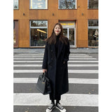 GETADME MEXZT Long Wool Blends Coats Women Streetwear Black Blazer Korean Quilted Woolen Jackets Winter Elegant Overcoat Thick Outerwear