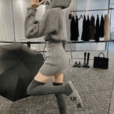 GETADME MEXZT Streetwear Knitted Mini Dress Women Hooded Sweater A Line Dresses Winter Korean Solid High Waist Slim Casual Vestidos New