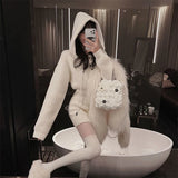 GETADME MEXZT Streetwear Knitted Mini Dress Women Hooded Sweater A Line Dresses Winter Korean Solid High Waist Slim Casual Vestidos New