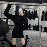 GETADME MEXZT Streetwear Knitted Mini Dress Women Hooded Sweater A Line Dresses Winter Korean Solid High Waist Slim Casual Vestidos New