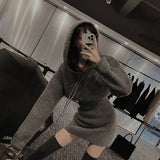 GETADME MEXZT Streetwear Knitted Mini Dress Women Hooded Sweater A Line Dresses Winter Korean Solid High Waist Slim Casual Vestidos New