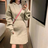GETADME MEXZT Streetwear Knitted Mini Dress Women Hooded Sweater A Line Dresses Winter Korean Solid High Waist Slim Casual Vestidos New