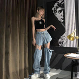 GETADME MEXZT Y2K Ripped Jeans Women High Waist Sexy Removable Hollow Out Denim Wide Leg Pants Streetwear Hip Hop Punk Hole Trousers