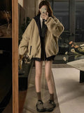 GETADME Maillard Fashion PU Leather Jacket With Lambswool Coat Both Sides Female Y2K Winter New Velvet Locomotive Cotton-padded Jacket