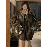 GETADME Maillard Fashion PU Leather Jacket With Lambswool Coat Both Sides Female Y2K Winter New Velvet Locomotive Cotton-padded Jacket