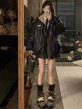 GETADME Maillard Fashion PU Leather Jacket With Lambswool Coat Both Sides Female Y2K Winter New Velvet Locomotive Cotton-padded Jacket