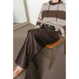 Pantalon GETADME Maillard rétro marron plissé en similicuir pour femme, nouveauté automne-hiver, taille haute, jambes larges, coupe ample tendance.