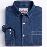 GETADME Man 100% Cotton Western Denim Pocket Shirt Long Sleeve Standard-fit Comfort Durability Soft Casual Washed Durability Work Shirts