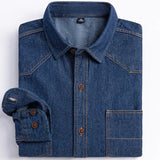 GETADME Man 100% Cotton Western Denim Pocket Shirt Long Sleeve Standard-fit Comfort Durability Soft Casual Washed Durability Work Shirts
