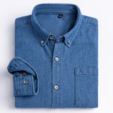 GETADME Man 100% Cotton Western Denim Pocket Shirt Long Sleeve Standard-fit Comfort Durability Soft Casual Washed Durability Work Shirts