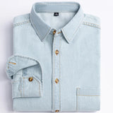 GETADME Man 100% Cotton Western Denim Pocket Shirt Long Sleeve Standard-fit Comfort Durability Soft Casual Washed Durability Work Shirts