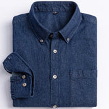 GETADME Man 100% Cotton Western Denim Pocket Shirt Long Sleeve Standard-fit Comfort Durability Soft Casual Washed Durability Work Shirts