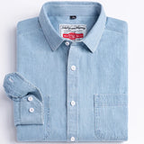 GETADME Man 100% Cotton Western Denim Pocket Shirt Long Sleeve Standard-fit Comfort Durability Soft Casual Washed Durability Work Shirts