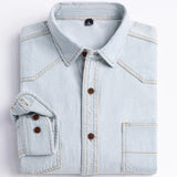 GETADME Man 100% Cotton Western Denim Pocket Shirt Long Sleeve Standard-fit Comfort Durability Soft Casual Washed Durability Work Shirts