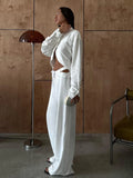 GETADME Marthaqiqi Fashion Female Nightgown Set Long Sleeve Pajamas Turn-Down Collar Sleepwear Crop Top Nightie Pants Women Pyjamas Suit