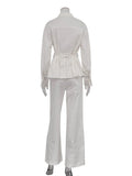 GETADME Marthaqiqi Fashion Female Nightgown Set Long Sleeve Pajamas Turn-Down Collar Sleepwear Crop Top Nightie Pants Women Pyjamas Suit