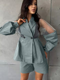 GETADME Marthaqiqi Green Female Sleepwear Set Sexy Turn-Down Collar Pajamas Long Sleeve Nightgowns Shorts Casual Women'S Nightwear Suit