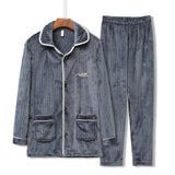 GETADME 남성용 겨울 두꺼운 플란넬 플러스 플러시 따뜻한 잠옷 3XL 캐주얼 편안한 고품질 부드러운 줄무늬 파자마 세트 홈 의류