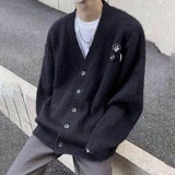 GETADME Mens Sweater Brooch Casual Knitwear Streetwear Fashion Youth Campus Versatile Valentines Cardigan Old Money Men'S Clothing 2025