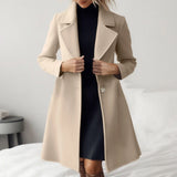 GETADME Mia Muse Women's Coats Autumn Winter French Apricot Plain Single Breasted Long Sleeve Lapel Loose Maxi Casual Coats